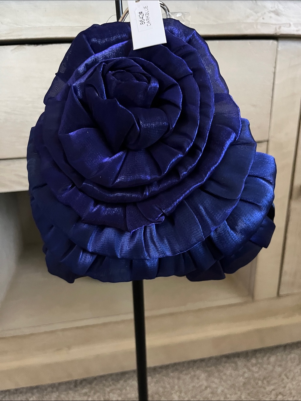 Blue Floral Satin Wristlet Clutch